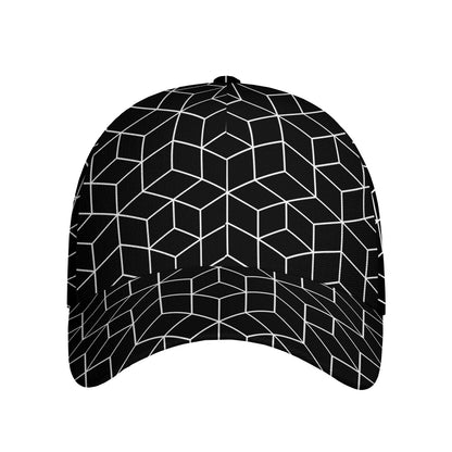 Black Geometric Cube Shape Pattern Print Baseball Cap