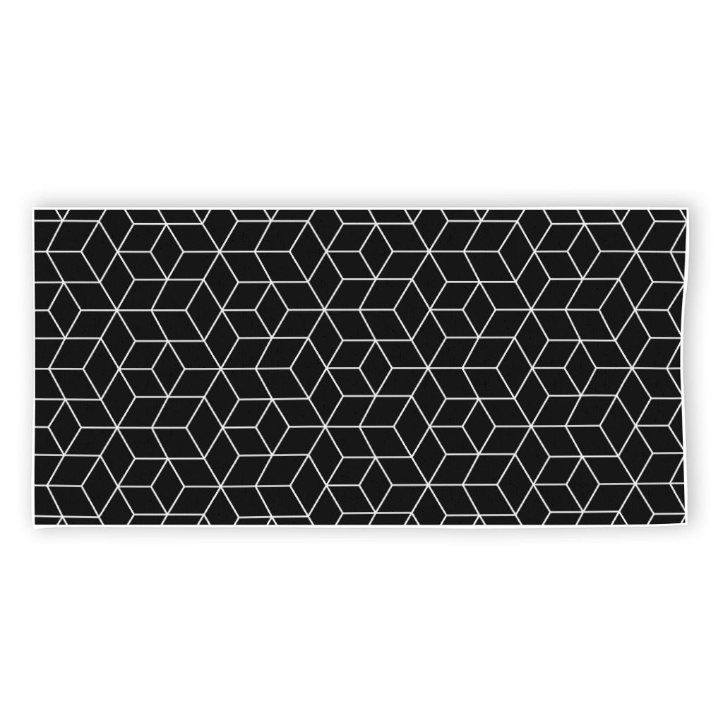 Black Geometric Cube Shape Pattern Print Beach Towel