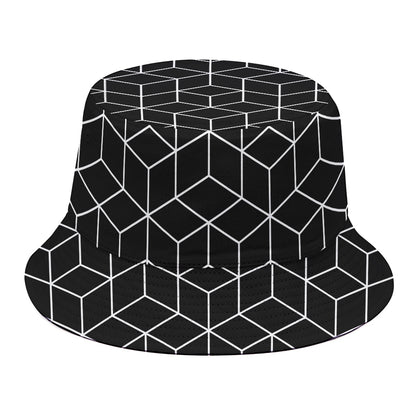 Black Geometric Cube Shape Pattern Print Bucket Hat