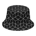 Black Geometric Cube Shape Pattern Print Bucket Hat