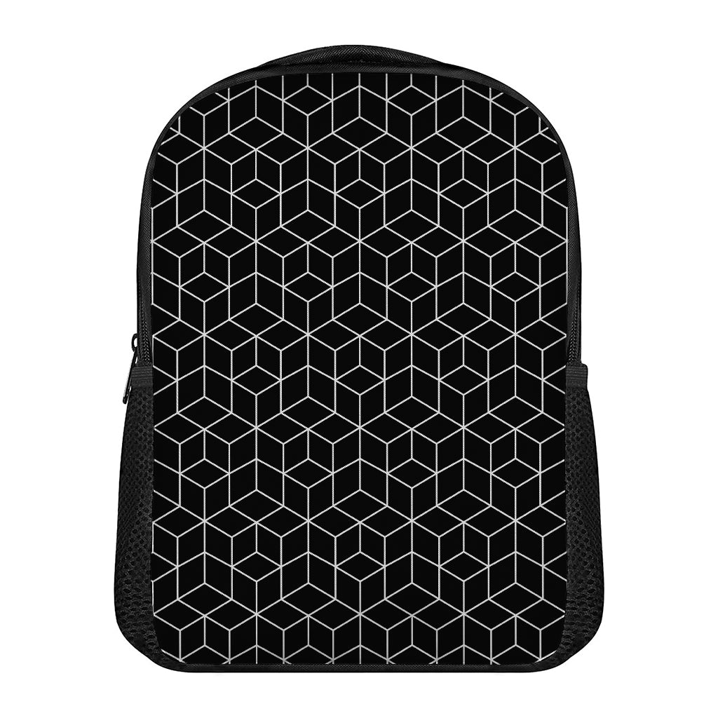 Black Geometric Cube Shape Pattern Print Casual Backpack