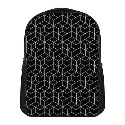 Black Geometric Cube Shape Pattern Print Casual Backpack