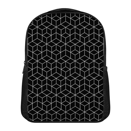 Black Geometric Cube Shape Pattern Print Casual Backpack