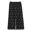 Black Geometric Cube Shape Pattern Print Cotton Front Slit Maxi Skirt