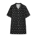 Black Geometric Cube Shape Pattern Print Cotton Hawaiian Shirt