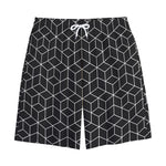 Black Geometric Cube Shape Pattern Print Cotton Shorts