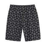 Black Geometric Cube Shape Pattern Print Cotton Shorts