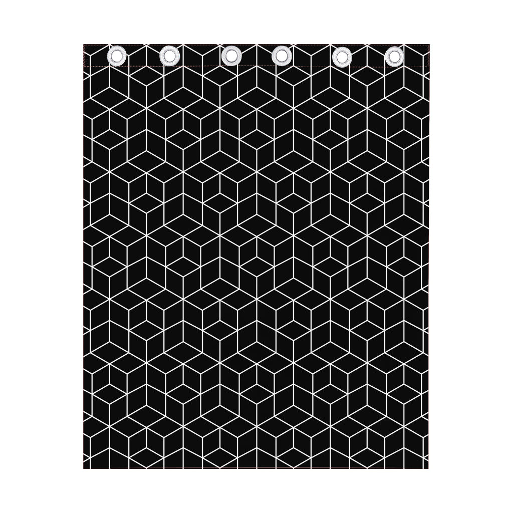 Black Geometric Cube Shape Pattern Print Curtain