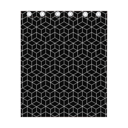 Black Geometric Cube Shape Pattern Print Curtain