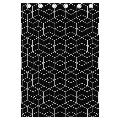 Black Geometric Cube Shape Pattern Print Curtain