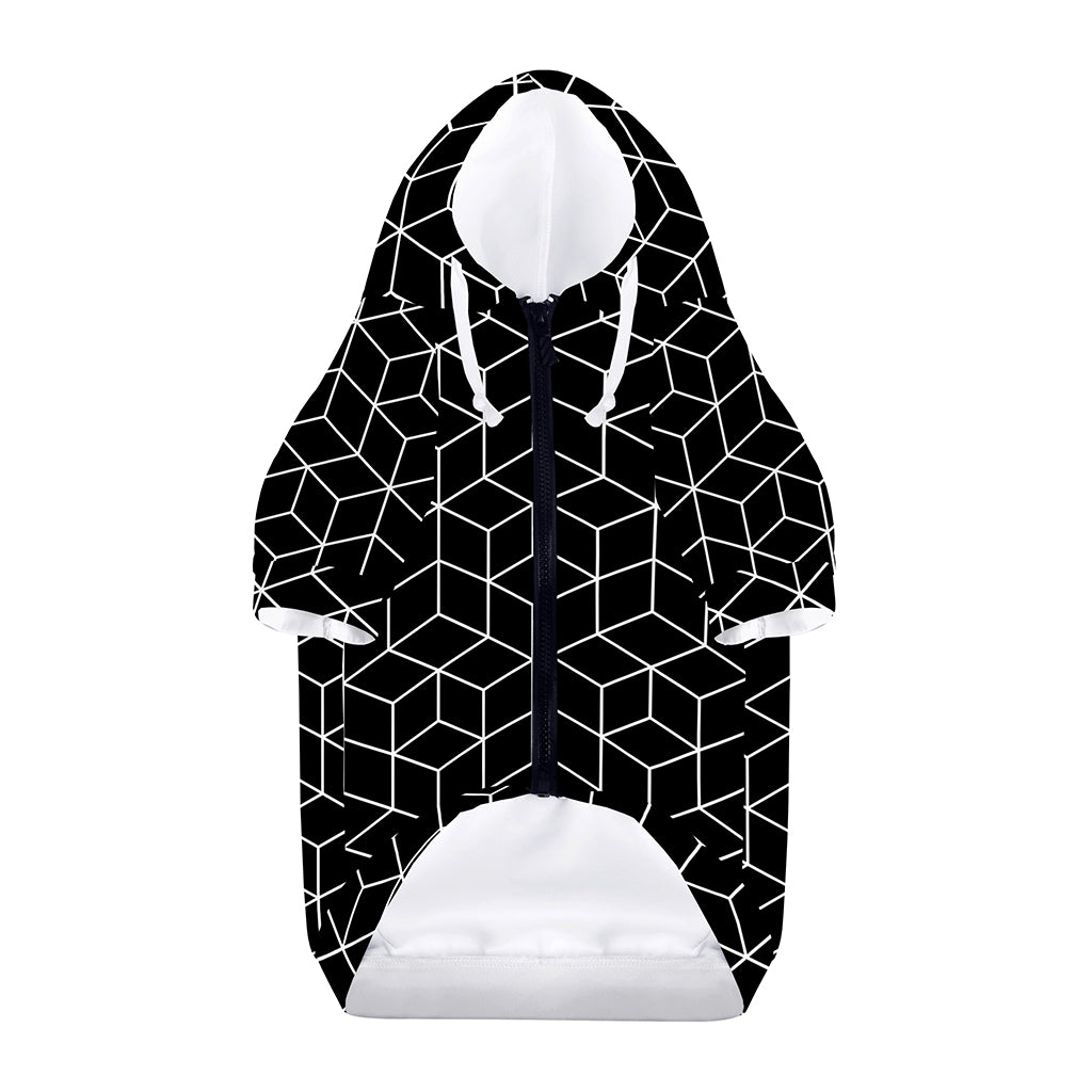 Black Geometric Cube Shape Pattern Print Dog Zip Up Hoodie