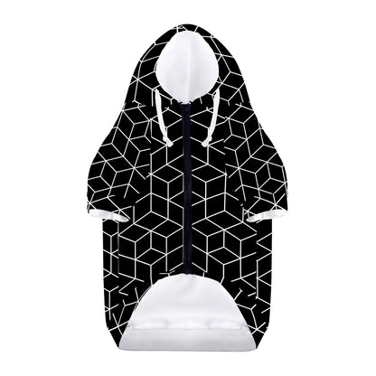 Black Geometric Cube Shape Pattern Print Dog Zip Up Hoodie