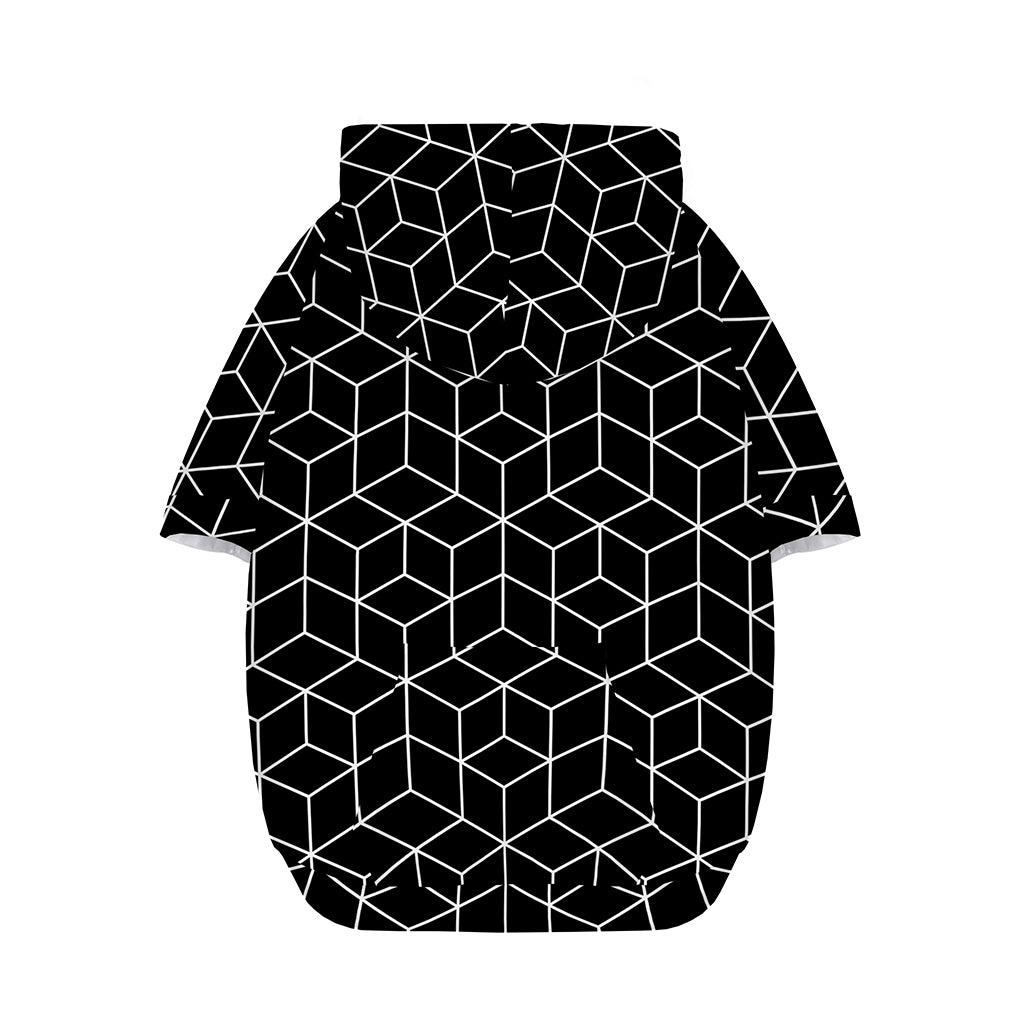 Black Geometric Cube Shape Pattern Print Dog Zip Up Hoodie