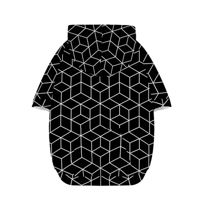 Black Geometric Cube Shape Pattern Print Dog Zip Up Hoodie