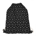 Black Geometric Cube Shape Pattern Print Drawstring Bag