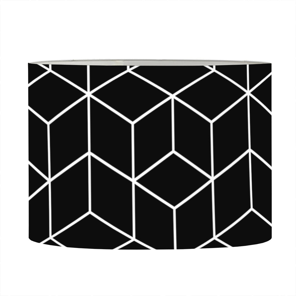 Black Geometric Cube Shape Pattern Print Drum Lamp Shade