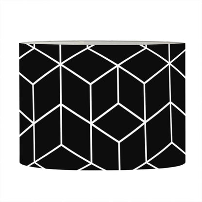 Black Geometric Cube Shape Pattern Print Drum Lamp Shade
