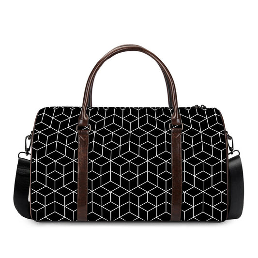 Black Geometric Cube Shape Pattern Print Duffle Bag
