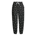 Black Geometric Cube Shape Pattern Print Fleece Lined Knit Pants
