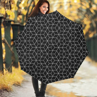 Black Geometric Cube Shape Pattern Print Foldable Umbrella