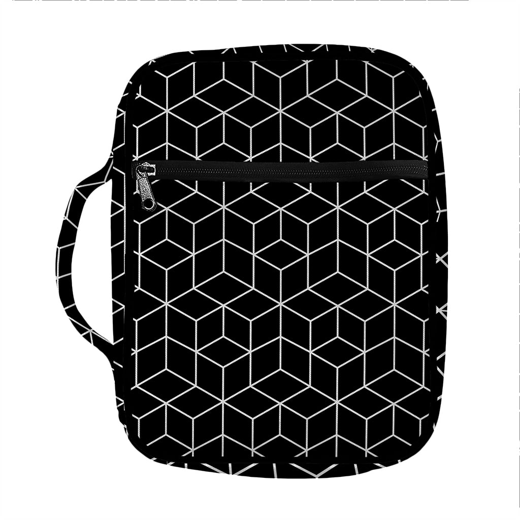 Black Geometric Cube Shape Pattern Print Front Pocket Bible Bag