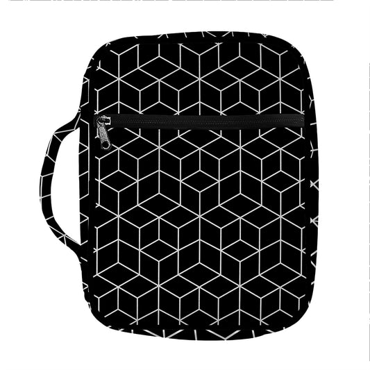 Black Geometric Cube Shape Pattern Print Front Pocket Bible Bag