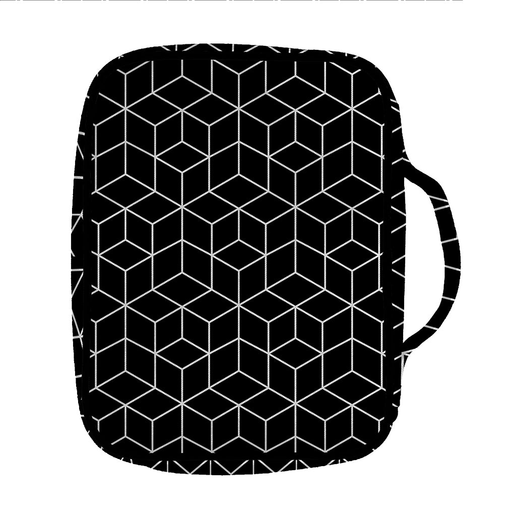 Black Geometric Cube Shape Pattern Print Front Pocket Bible Bag