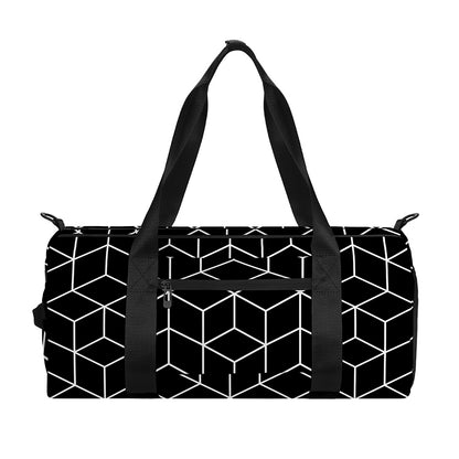 Black Geometric Cube Shape Pattern Print Gym Bag