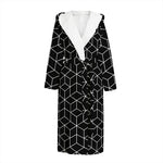 Black Geometric Cube Shape Pattern Print Hooded Bathrobe