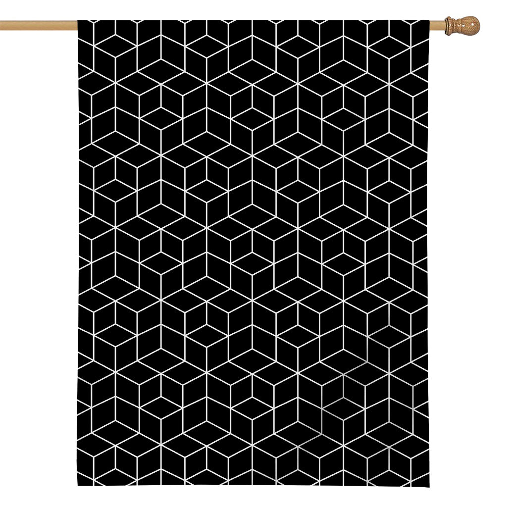 Black Geometric Cube Shape Pattern Print House Flag
