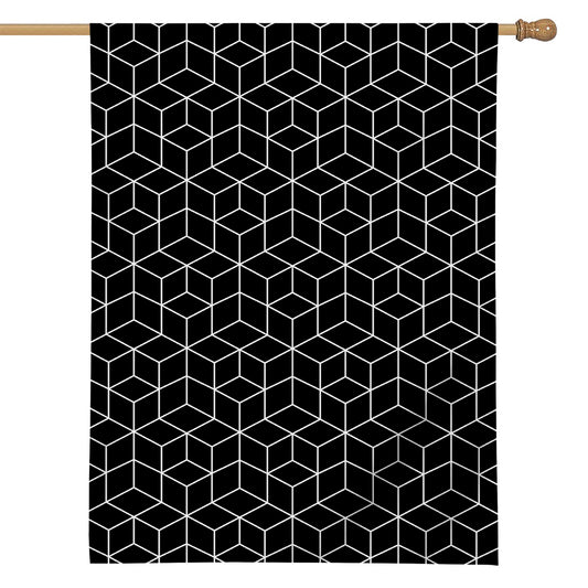 Black Geometric Cube Shape Pattern Print House Flag