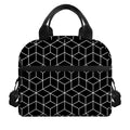 Black Geometric Cube Shape Pattern Print Insulated Lunch Bag