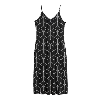 Black Geometric Cube Shape Pattern Print Jersey Midi Cami Dress