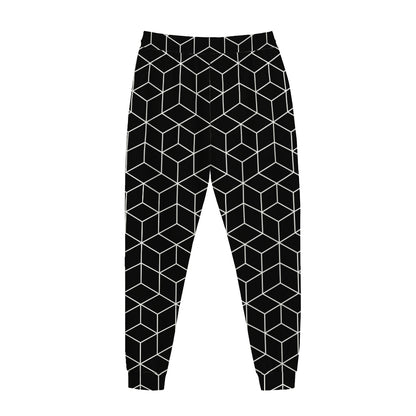 Black Geometric Cube Shape Pattern Print Jogger Pants