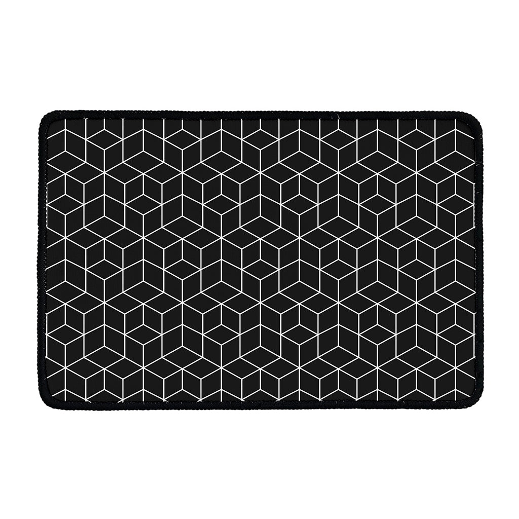 Black Geometric Cube Shape Pattern Print Kitchen Mat