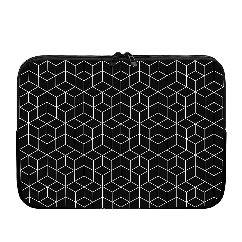 Black Geometric Cube Shape Pattern Print Laptop Sleeve