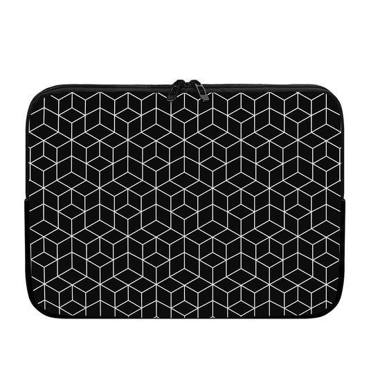 Black Geometric Cube Shape Pattern Print Laptop Sleeve