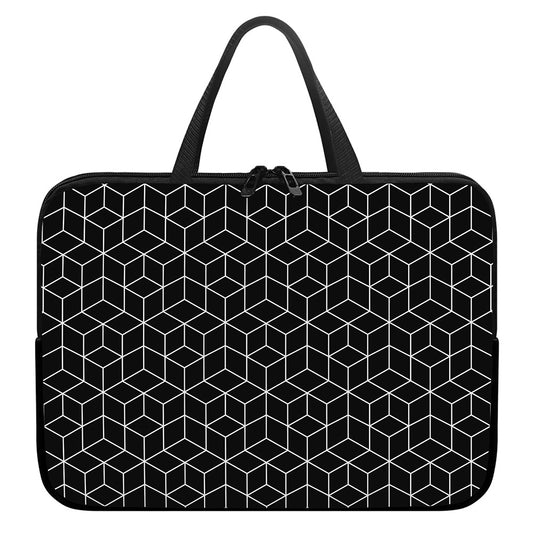 Black Geometric Cube Shape Pattern Print Laptop Sleeve With Handle