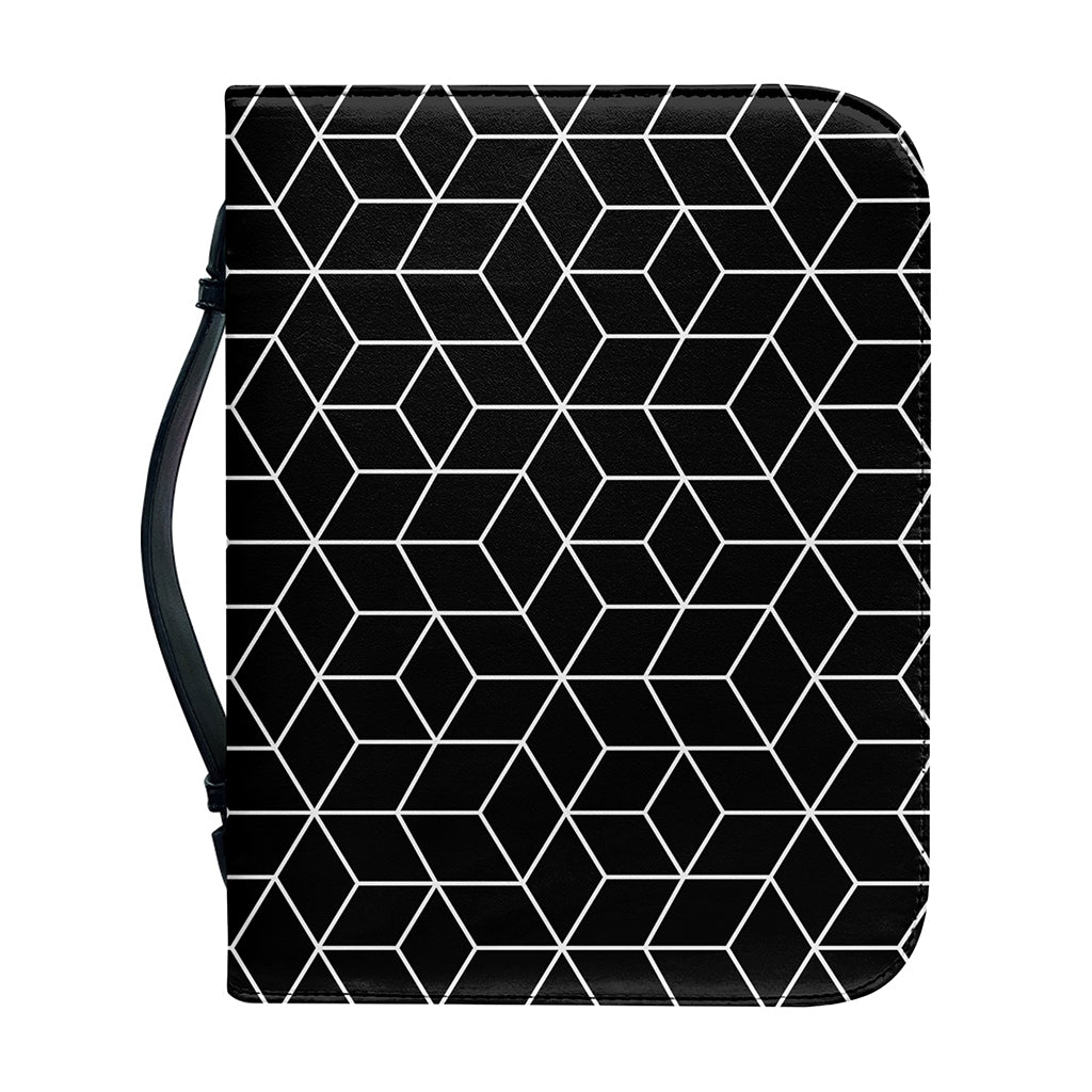 Black Geometric Cube Shape Pattern Print Leather Bible Cover