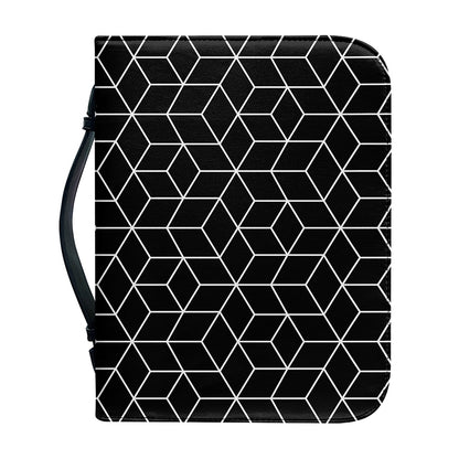 Black Geometric Cube Shape Pattern Print Leather Bible Cover