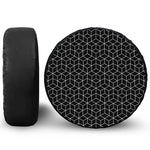 Black Geometric Cube Shape Pattern Print Leather Spare Tire Cover