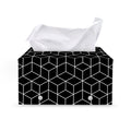Black Geometric Cube Shape Pattern Print Leather Tissue Box Cover