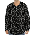 Black Geometric Cube Shape Pattern Print Long Sleeve Baseball Jersey
