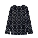 Black Geometric Cube Shape Pattern Print Long Sleeve Short Coat