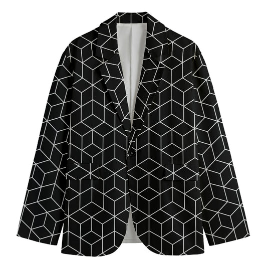 Black Geometric Cube Shape Pattern Print Men's Blazer