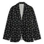 Black Geometric Cube Shape Pattern Print Men's Blazer