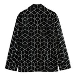 Black Geometric Cube Shape Pattern Print Men's Blazer