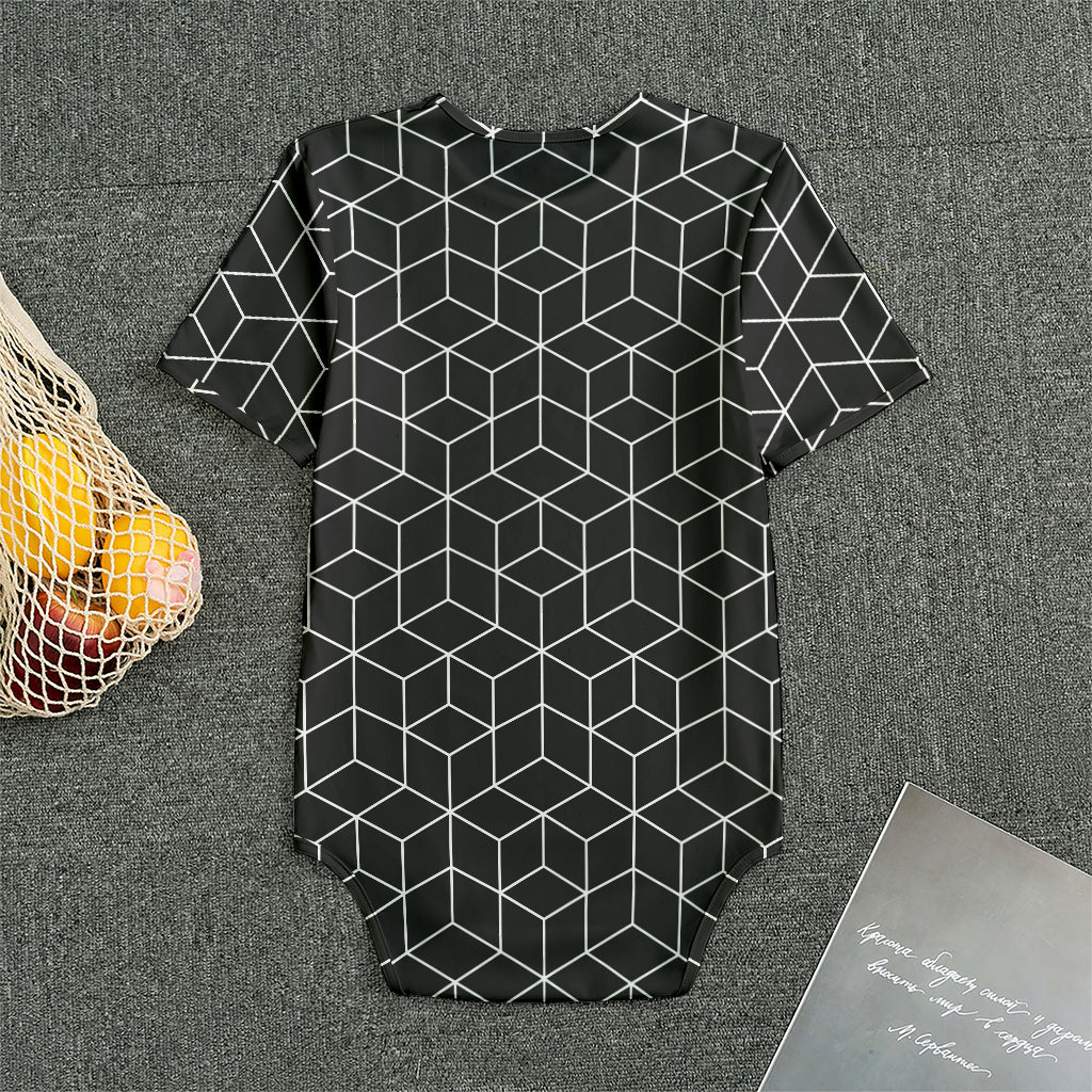 Black Geometric Cube Shape Pattern Print Men's Bodysuit