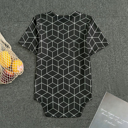 Black Geometric Cube Shape Pattern Print Men's Bodysuit