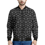 Black Geometric Cube Shape Pattern Print Men's Bomber Jacket